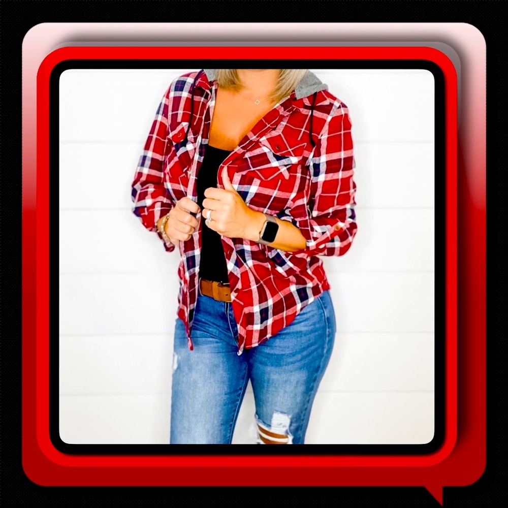 NWT Love Tree Button Down Flannel Shirt With Detachable Grey Hood